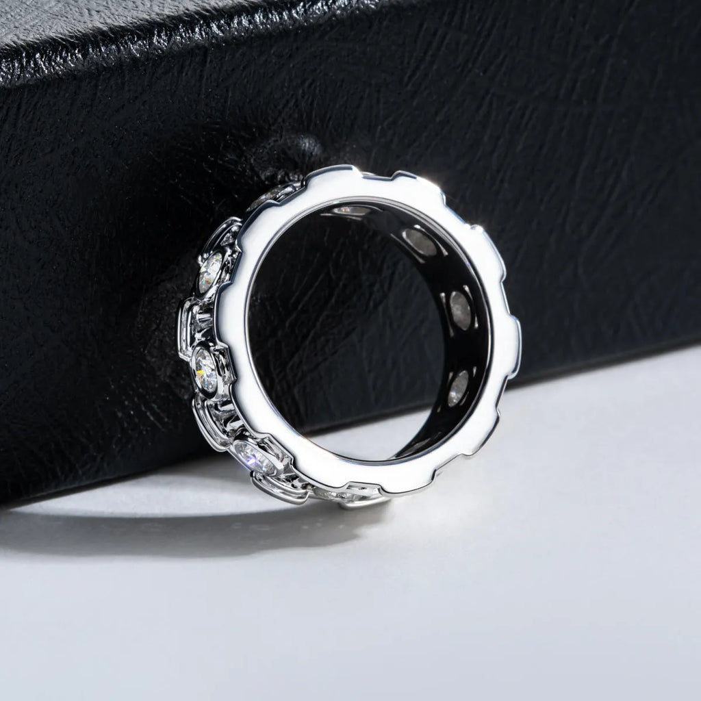 Roman column 925 silver moissanite ring with platinum finish, geometric shape, light luxury women's ring