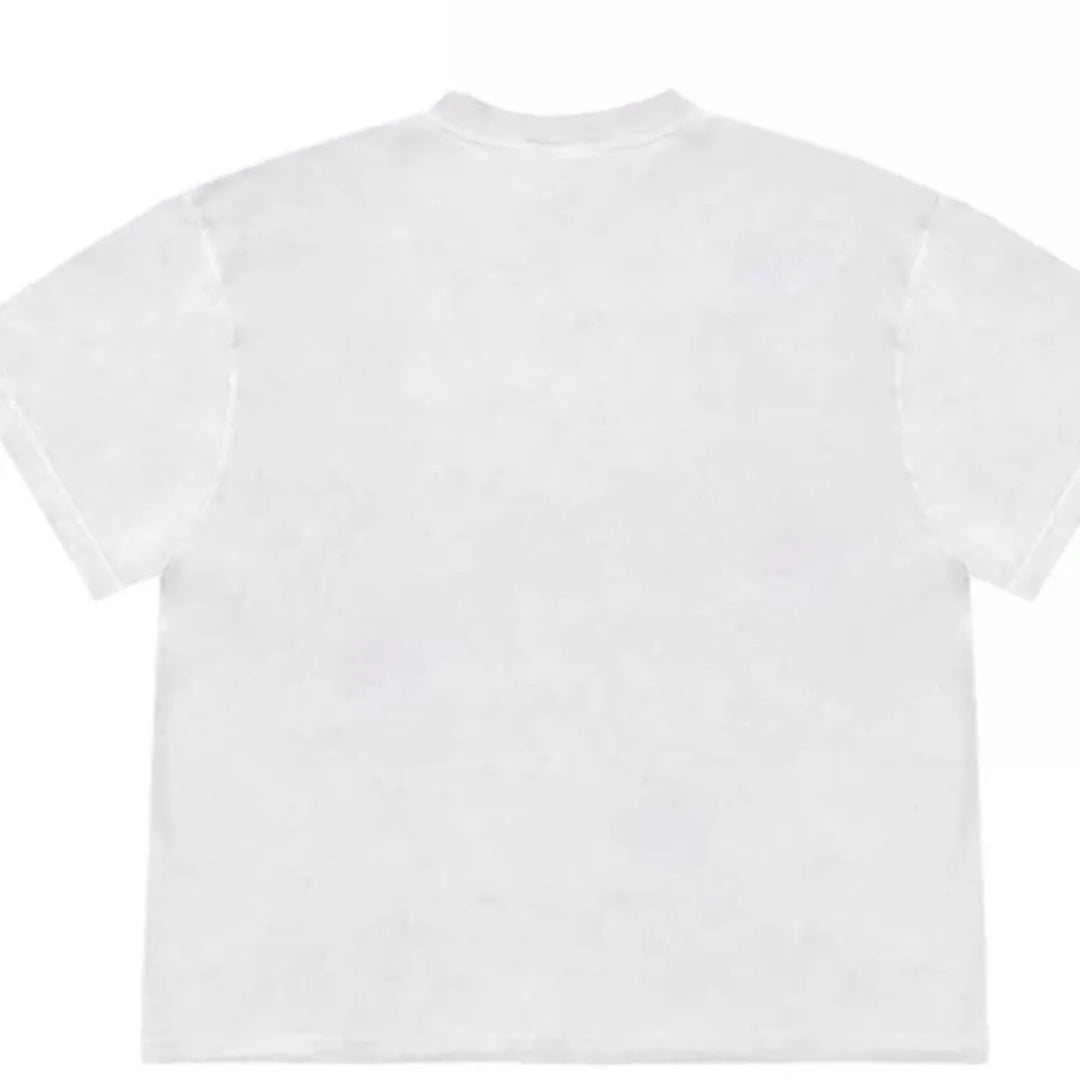 Blueberry and floral patchwork pattern on a loose-fit short sleeve round neck t-shirt.