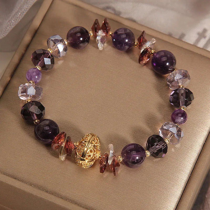 Purple crystal bracelet with pumpkin beads and wind chime lucky charms for women