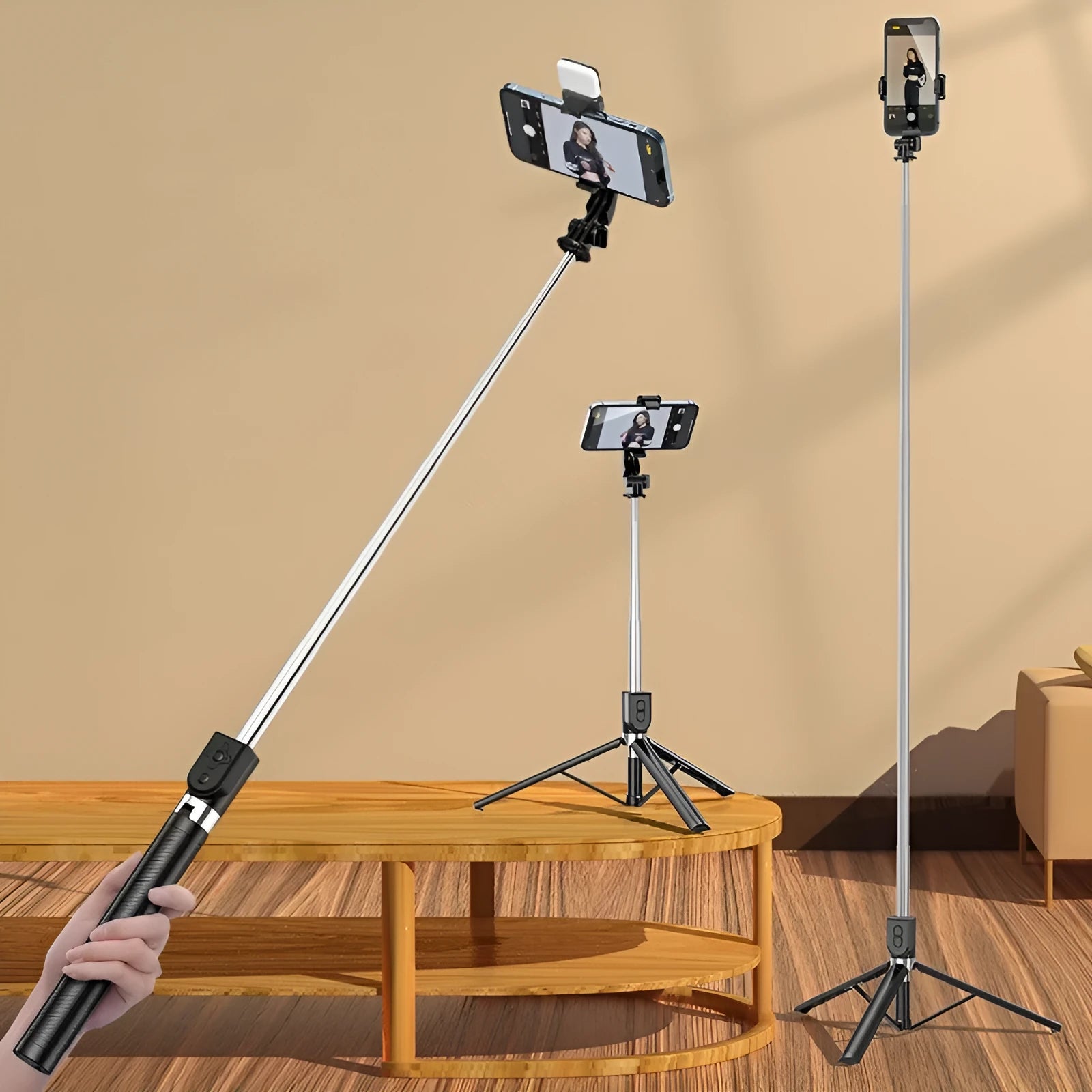 Z6S 1.6m Bluetooth selfie stick tripod with round light and phone holder on a desk