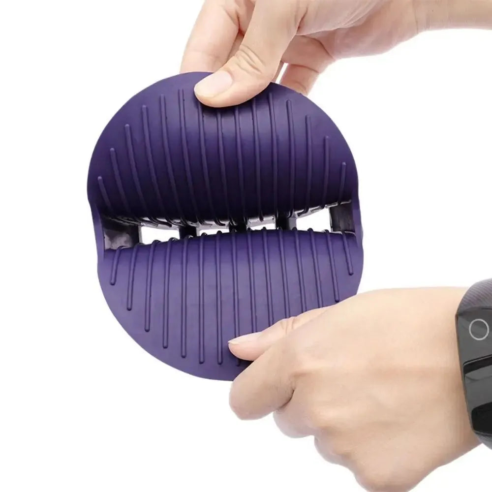 Purple TPR pet shampoo massage brush with dual-sided bristles for dog and cat grooming