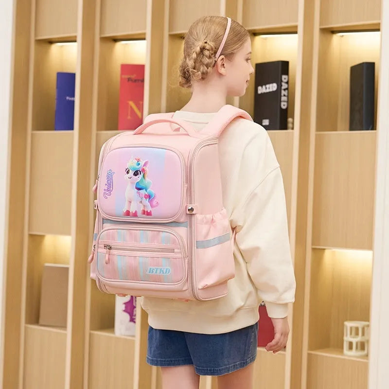 Childlike cute astronaut schoolbag in Dark Blue & Red with geometric pattern and air pillow belt