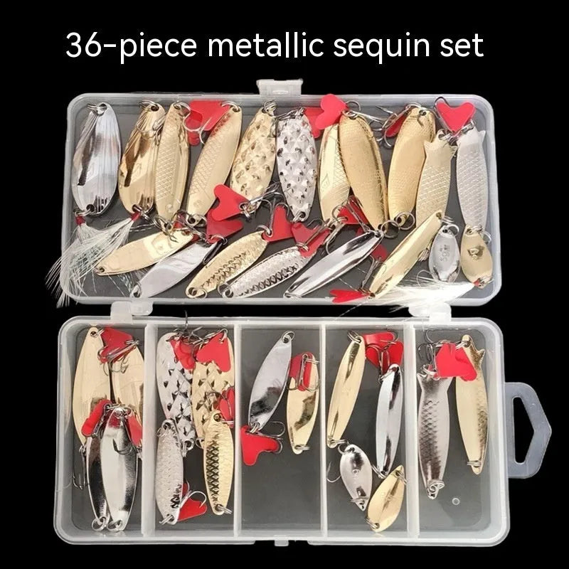 Metal sequin fishing lure kit with box iron and gold silver reflective false bait