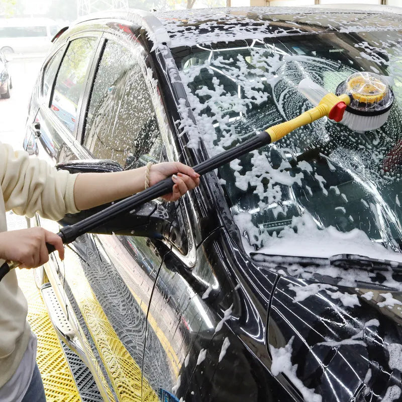 Yellow car wash mop cleaning tool with a chenille brush head and handle with three-gear hydraulic control
