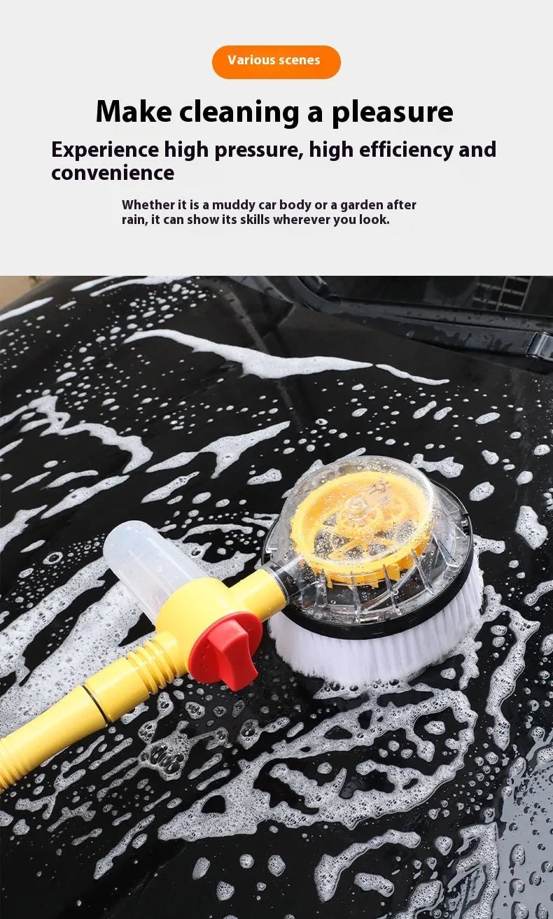 Yellow car wash mop cleaning tool with a chenille brush head and handle with three-gear hydraulic control