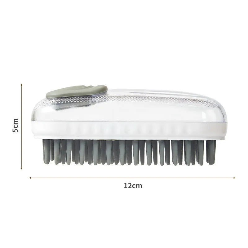 Grey and pink silicone bath massage brush for washing dogs and cats.