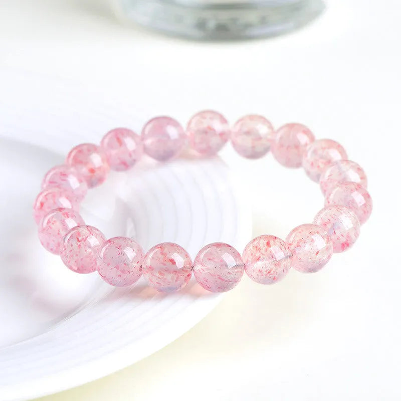Natural white water strawberry quartz crystal ball bracelet with geometric beads