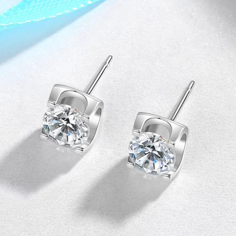 Bullhead artificial diamond women's stud earrings in platinum colour with geometric water-flow design