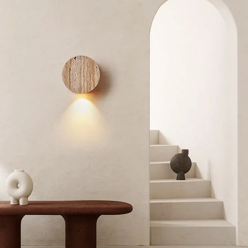 Yellow cave stone wall lamp 10cm diameter 220V tricolor light ancient Chinese style