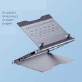 Aluminium alloy laptop stand with 8-in-1 USB-C docking station in deep space grey for notebook desk use