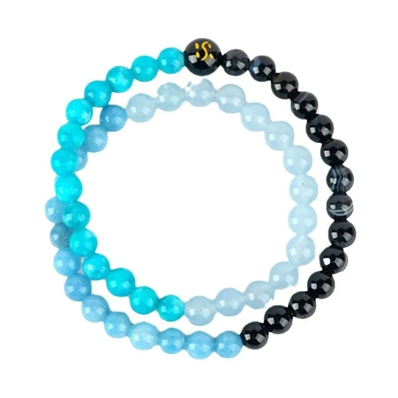 Handmade women's natural duobao crystal bracelet with double ring geometric design in five elements colours