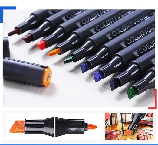 Double-headed alcohol-based animation paint marker pens with round and slanted nibs
