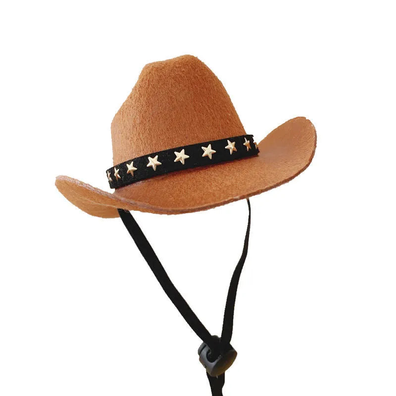 British cat cowboy hat pet costume accessory in multiple colour options with velvet belt, ribbon and rope trim decorations