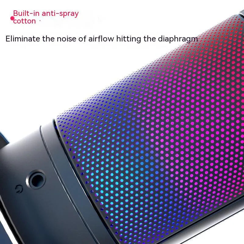 RGB USB condenser microphone for computer recording and live streaming in black, white, or pink