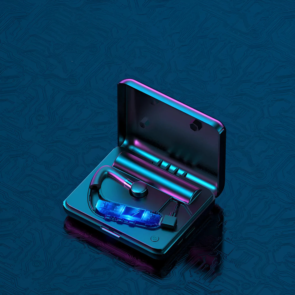 Neckband Bluetooth earphones with multiple ear tips in black, white and blue colours