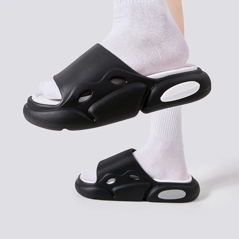 Unisex thick-soled EVA slippers in pink purple colour for indoor and outdoor wear