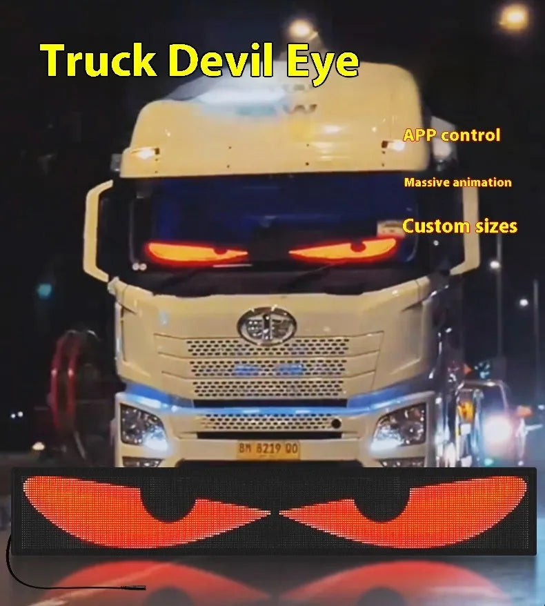 Flexible LED display for car windshield with animated eyes, 1500-2000nit brightness, USB interface, black and white design