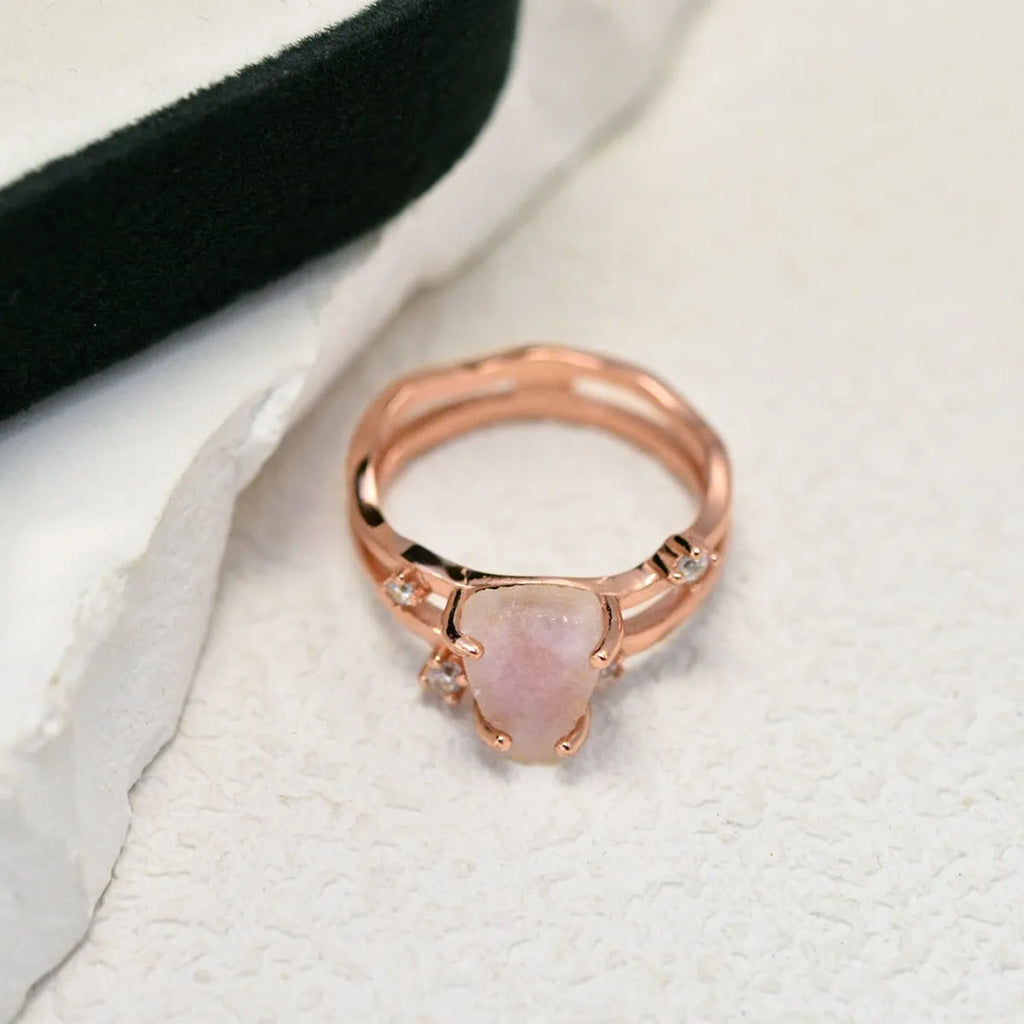 S925 silver geometric triangle moonstone ring in rose gold, white gold, or yellow gold colour finish