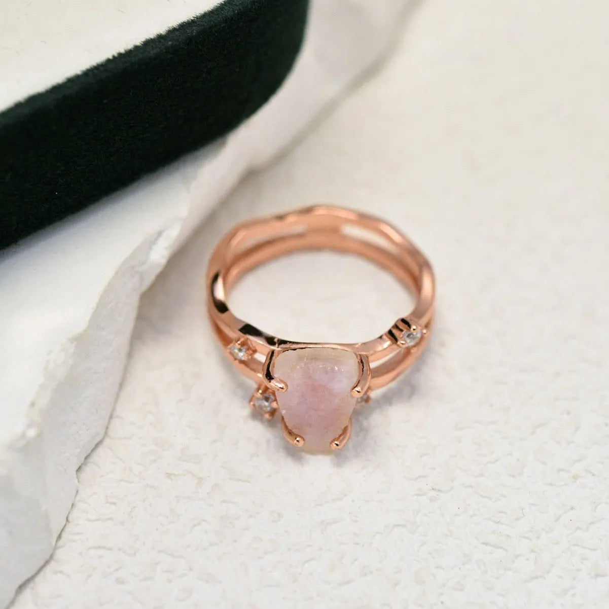 S925 silver geometric triangle moonstone ring in rose gold, white gold, or yellow gold colour finish