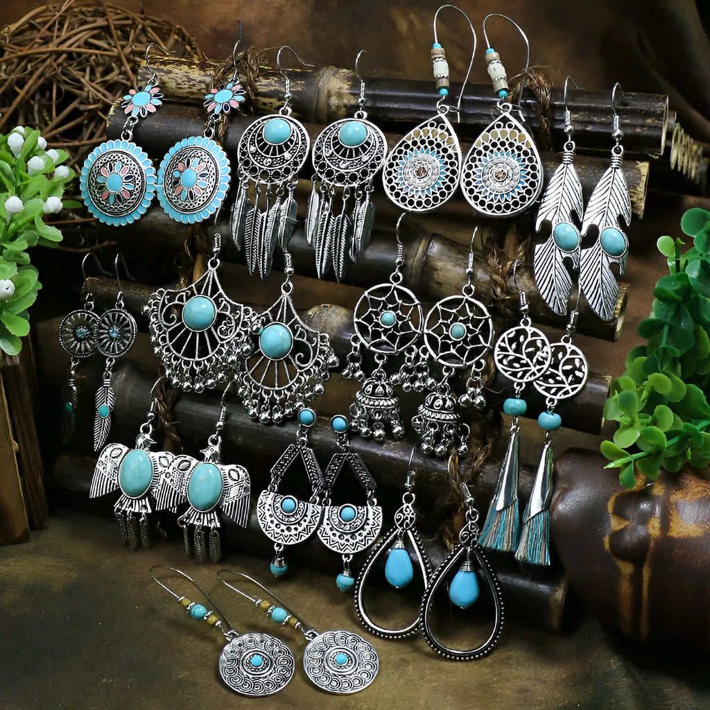 Women's retro geometric tassel earrings in alloy with electroplated finish, one pair, multiple colours