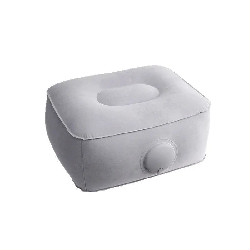 Inflatable seat cushion with flocked surface, shown inflated and folded for portability.