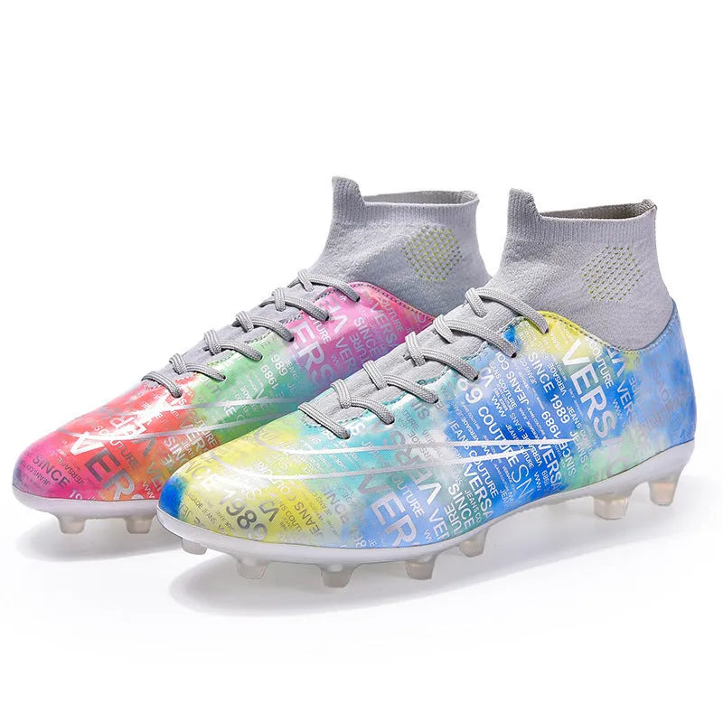 High top TF football boots unisex non-slip rubber outsole sizes 35-47 pink black purple moonlight