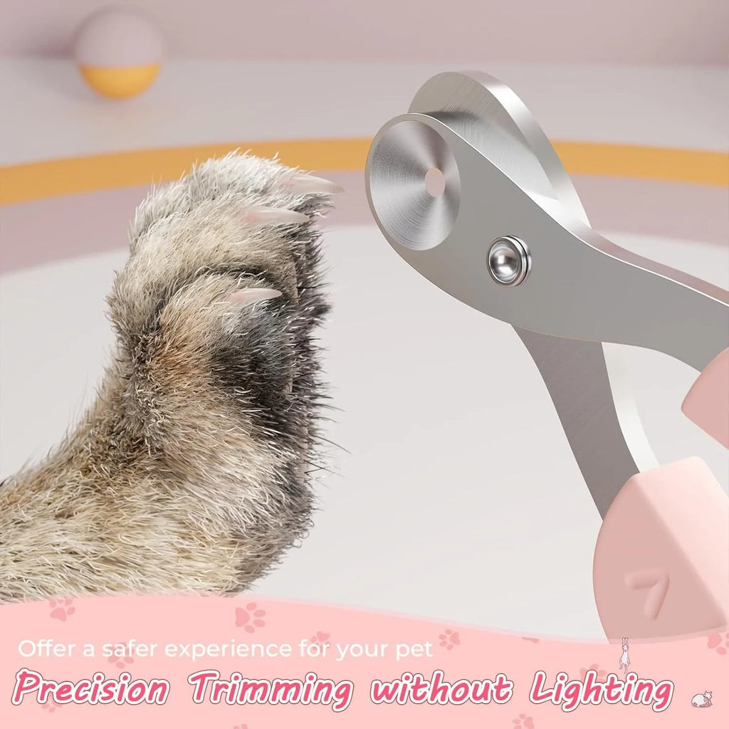 Cat nail clipper with positioning hole design and non-slip handle in blue or pink