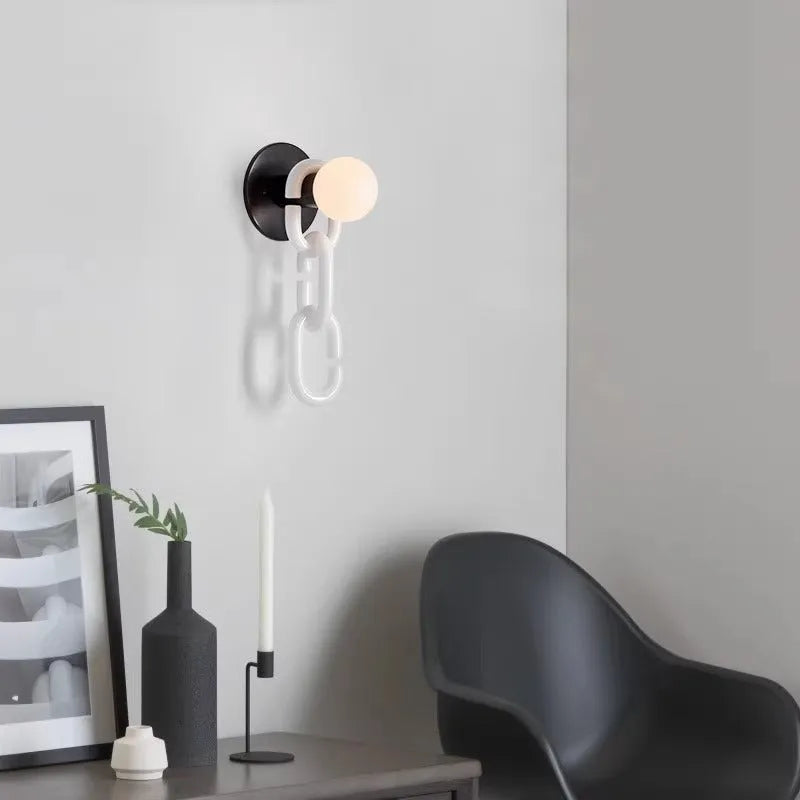 Glass ball wall lamp with hanging chain, iron body, LED light, 220V, black gold or chrome base options