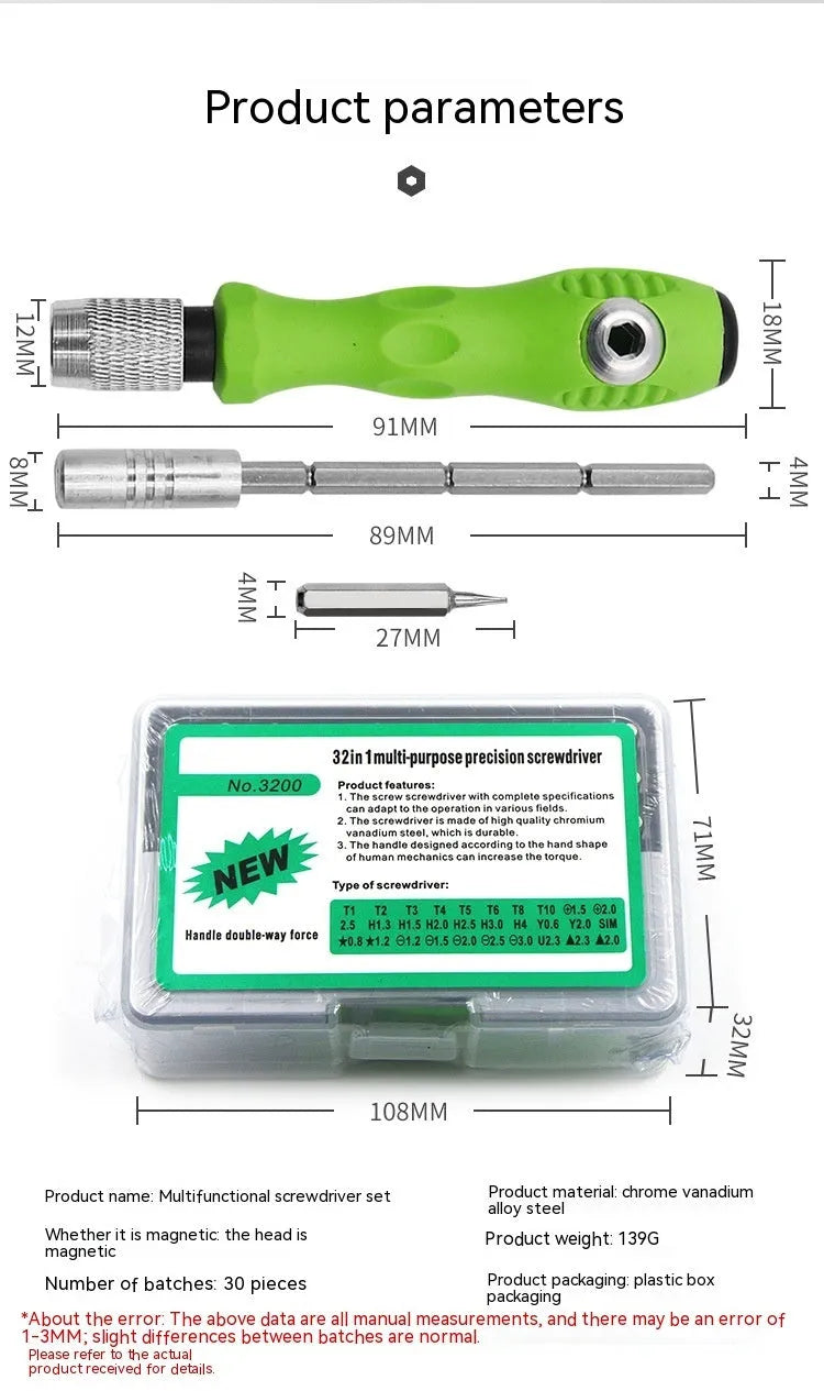 32-in-1 precision screwdriver set for mobile phone and digital device repair