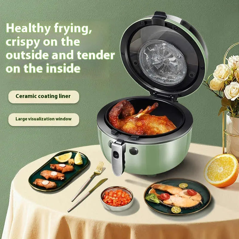 Large 8-litre capacity air fryer oven with mechanical buttons and a clear viewing window on the door.