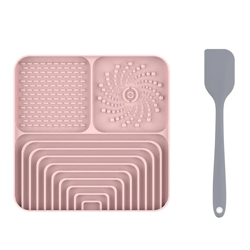 Square silicone slow food mat for dogs and cats with suction cup base, in blue colour