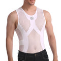 Men's solid white spandex mesh top with sweat-wicking function, shown in sizes L to XXXL