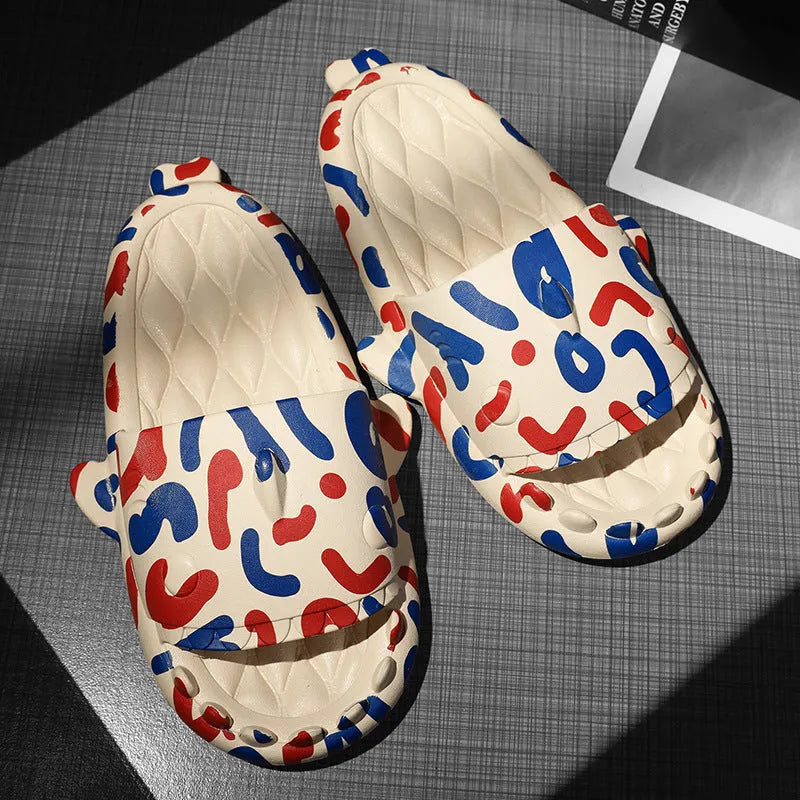Shark design open-toe slippers in EVA material on a white background.