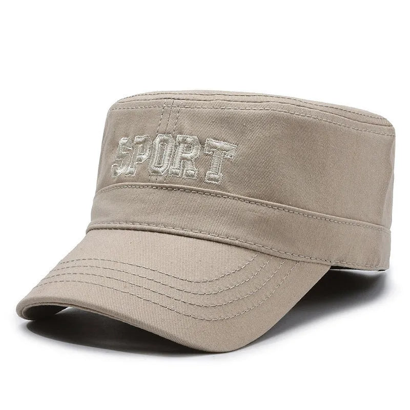 Men's adjustable cotton peaked cap in army green colour with a dome crown.