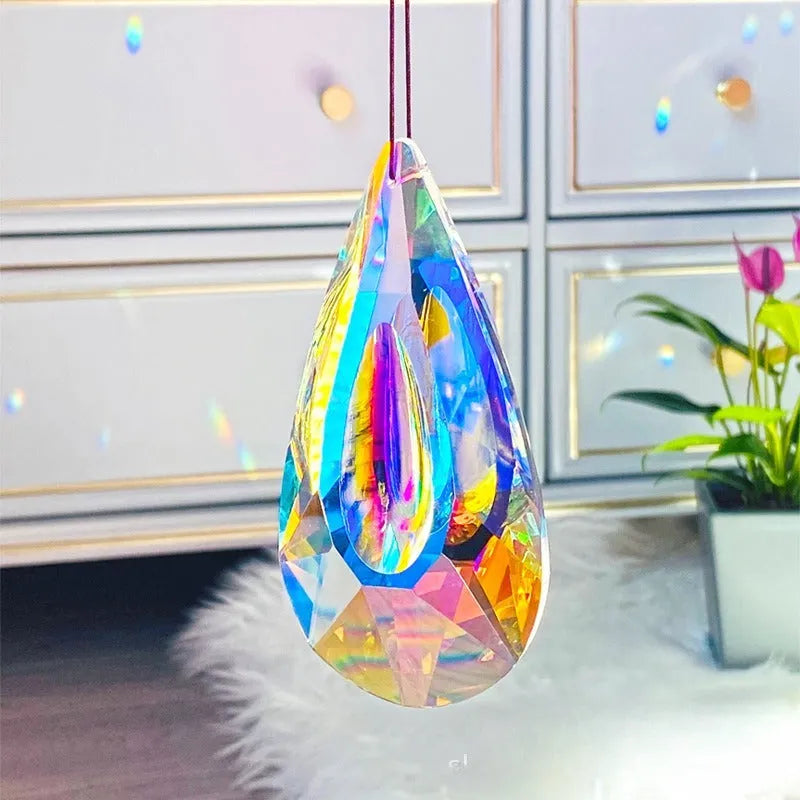 Rainbow electroplated crystal pendant decoration for Christmas tree or garden.