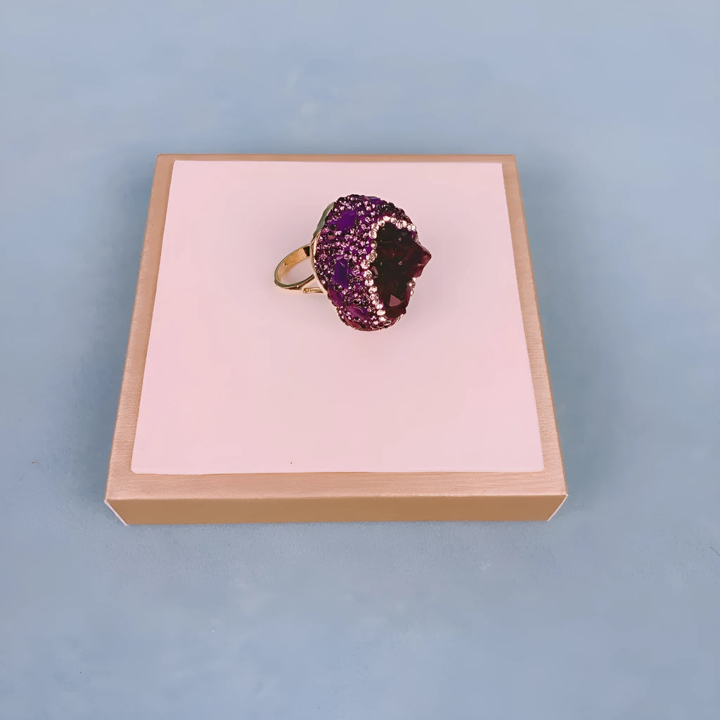 Natural Uruguay amethyst open adjustable ring in purple, advanced style statement ring with adjustable band
