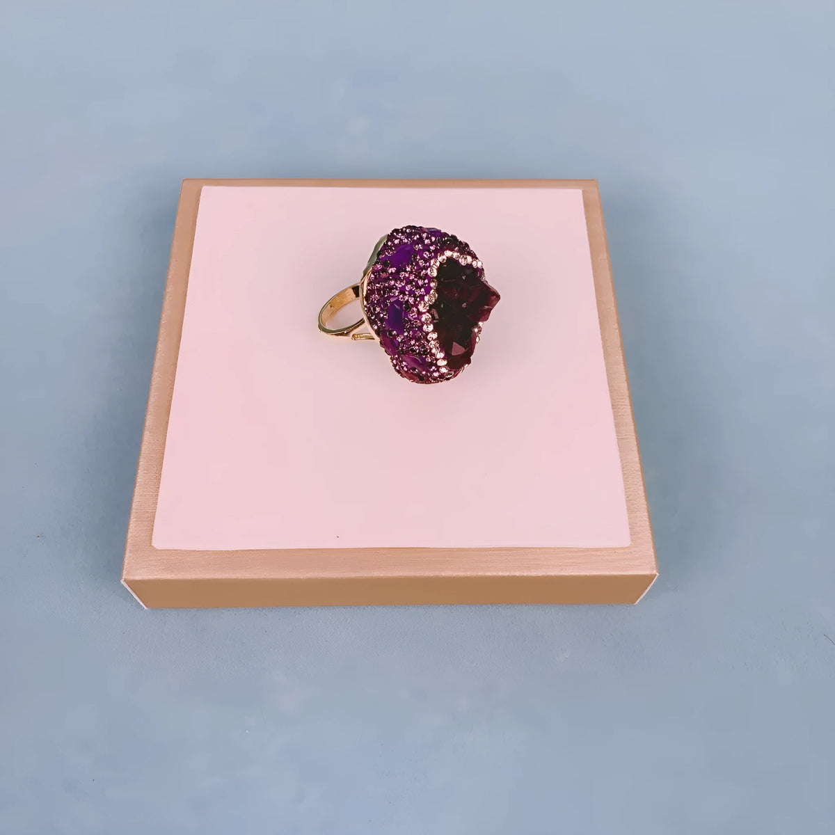 Natural Uruguay amethyst open adjustable ring in purple, advanced style statement ring with adjustable band