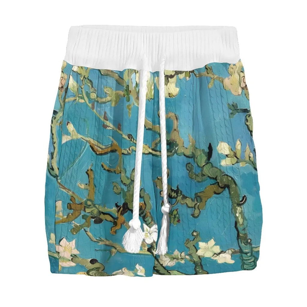 Men's peacock blue 3D printed knitted shorts suit with matching T-shirt jacket.