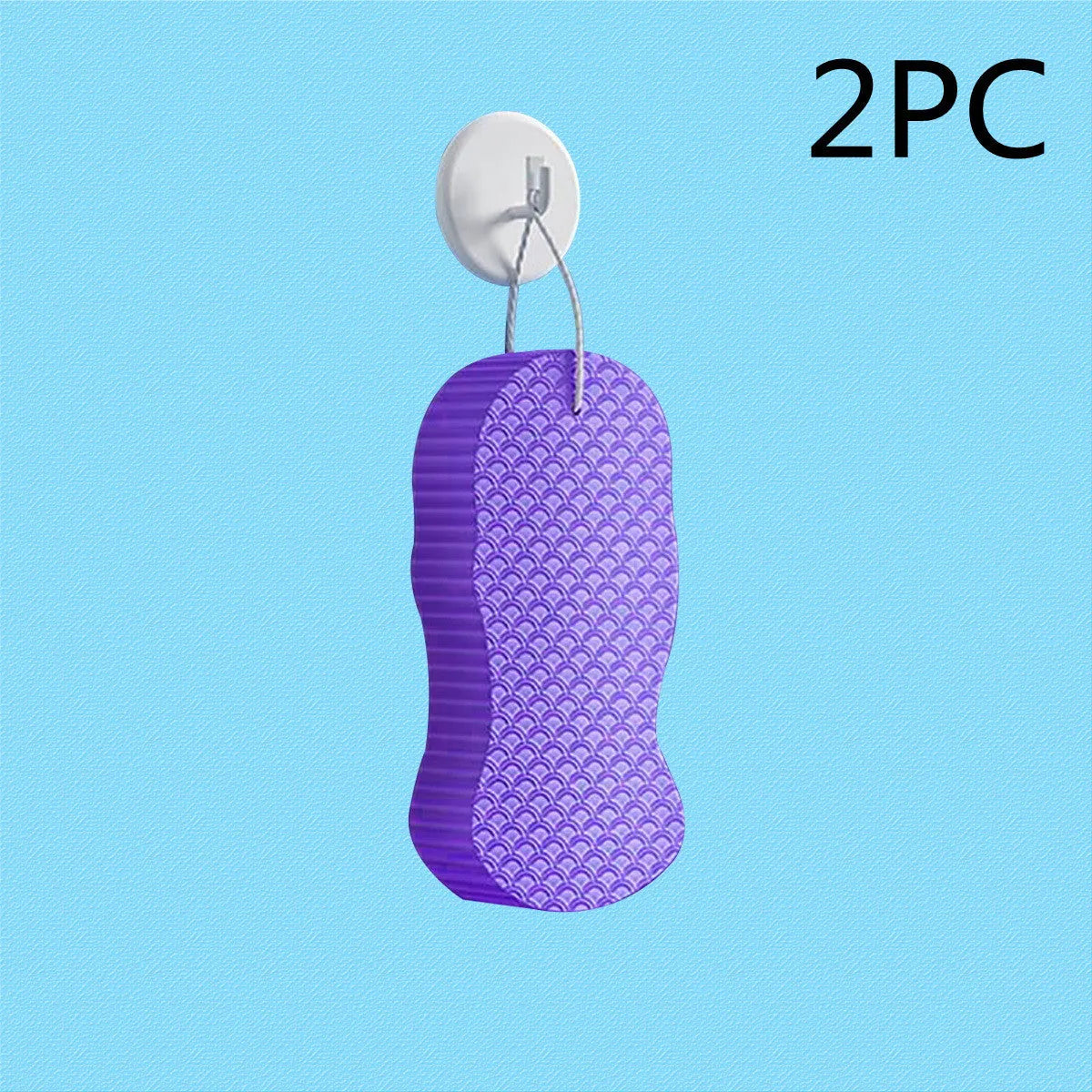 White 3D bath sponge with fish scale pattern for gentle body exfoliation in shower.