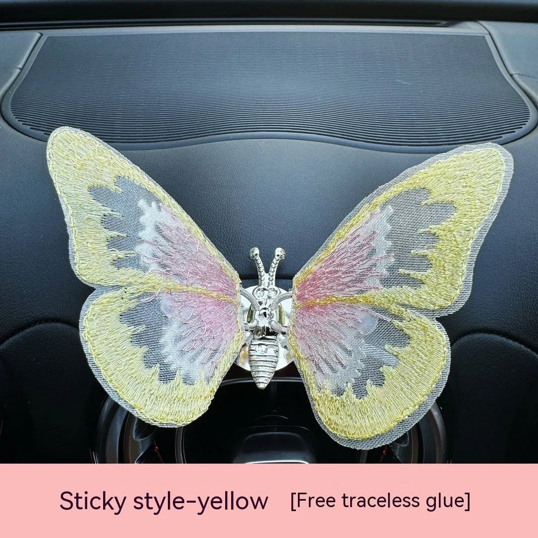 Embroidered butterfly fabric decoration for car air vent or dashboard in multiple colour options