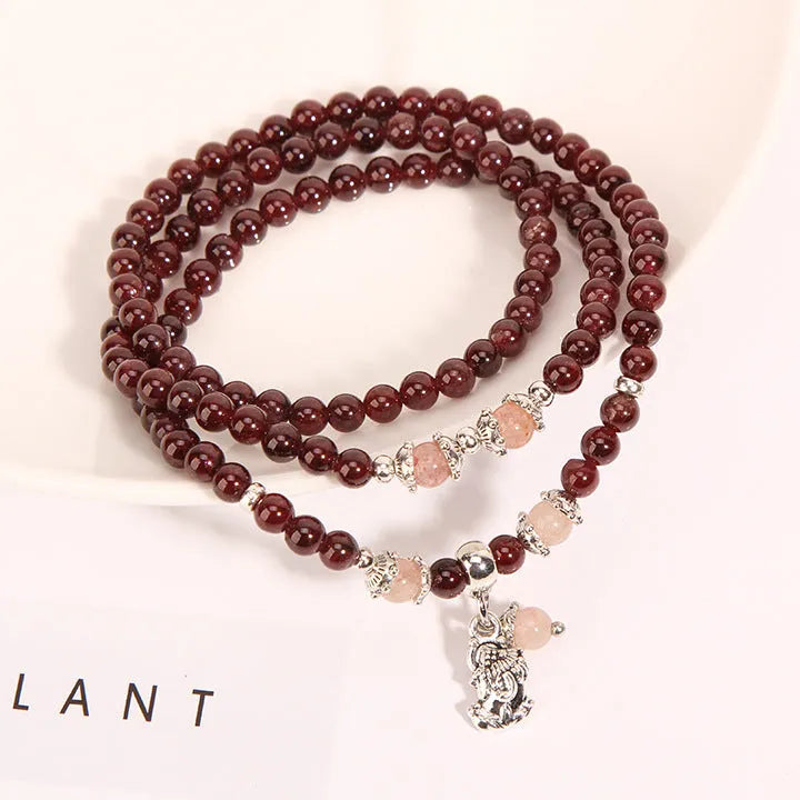 Wine red garnet crystal flower bracelet with bohemian ethnic styling for women