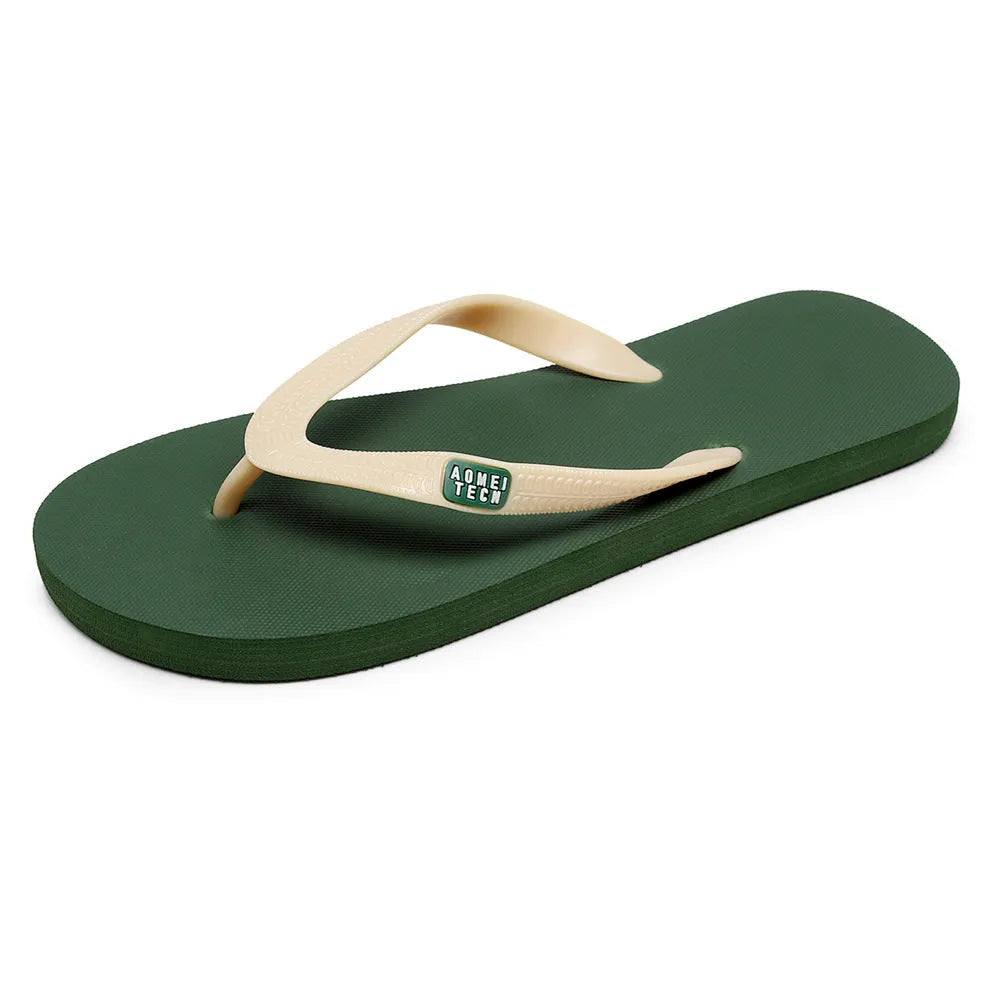Men's black vulcanised rubber sole flip-flops with a textured EVA foam upper.
