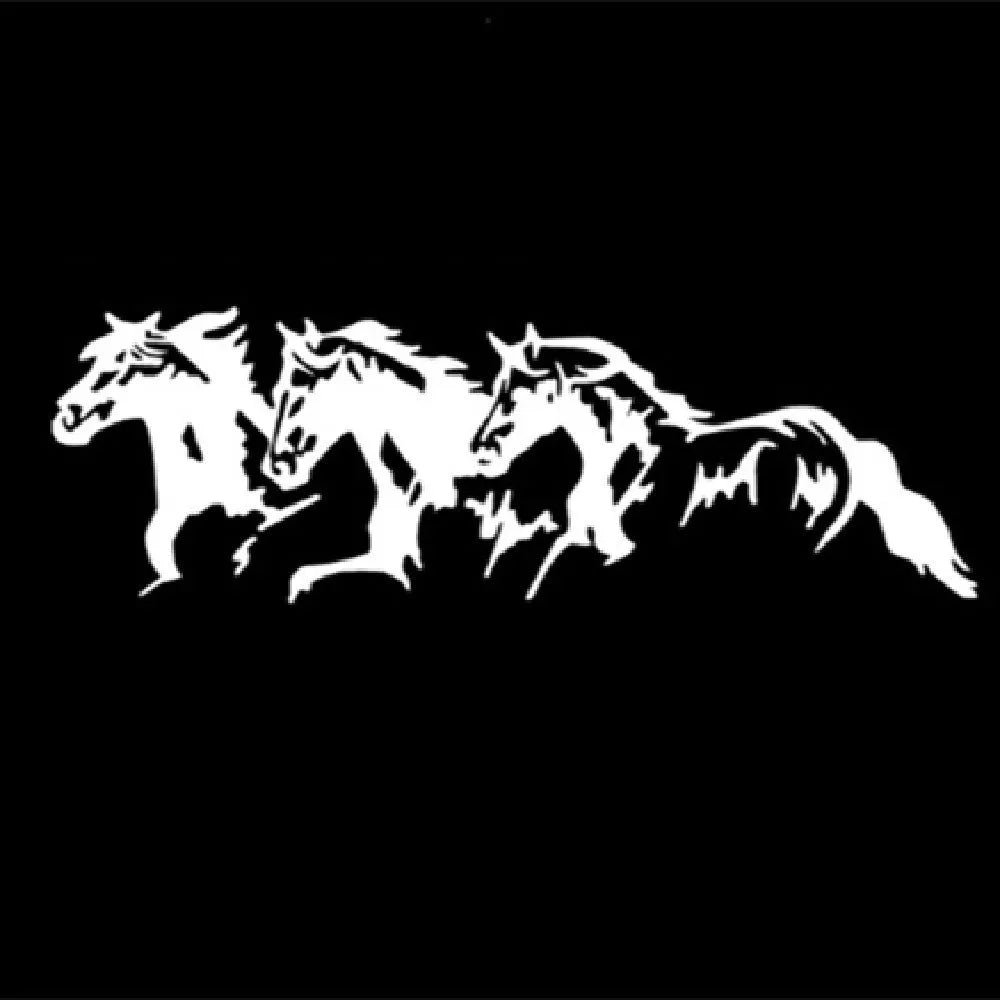 Black, white, red, and blue three horses design car body sticker decal measuring 25 by 8 centimetres