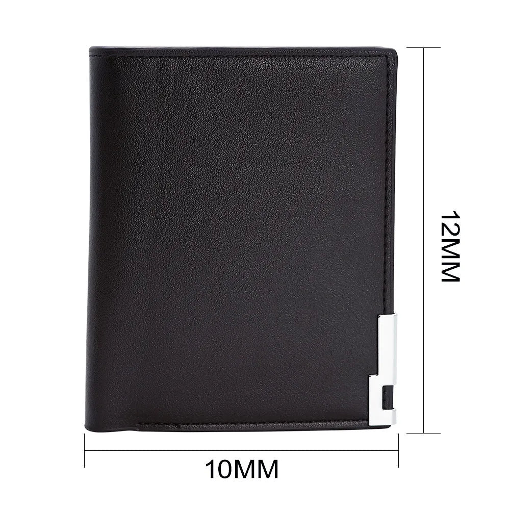 Men's genuine leather wallet with zipper closure, individually packaged for gifting occasions
