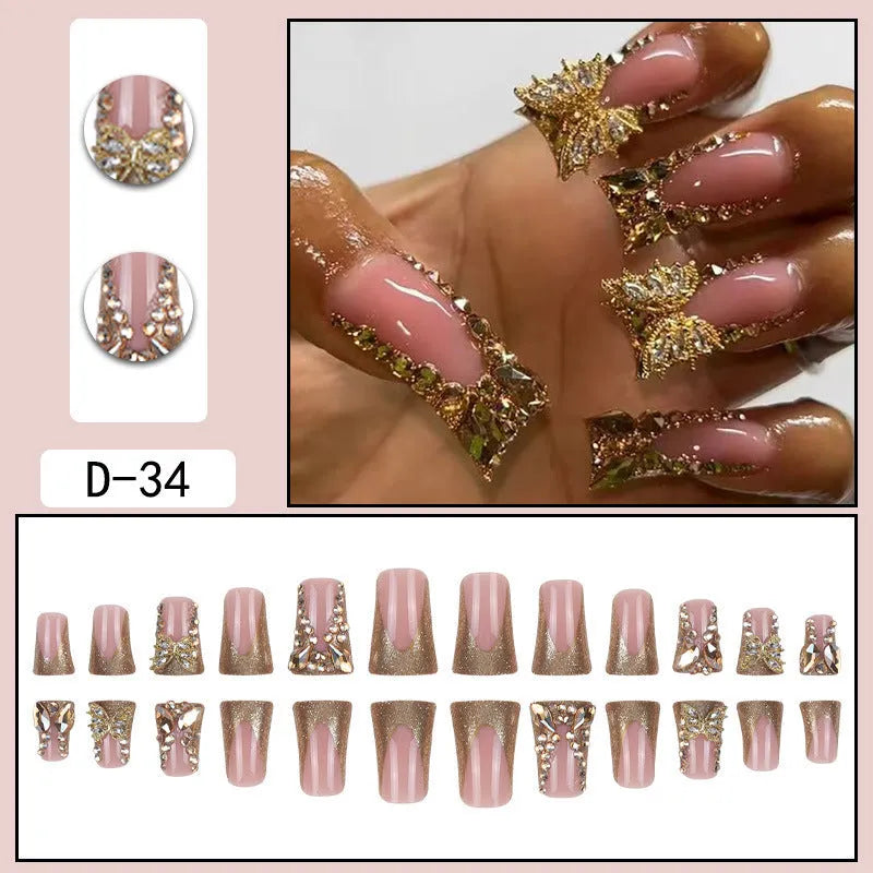 Golden diamond and butterfly debris nail stickers in colour D34 with jelly glue