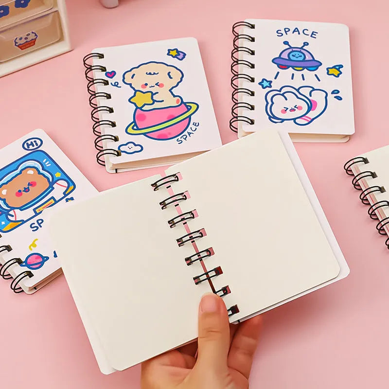 Astronaut series pocket flipper notebook in 10.5x8cm size with space-themed cover designs.