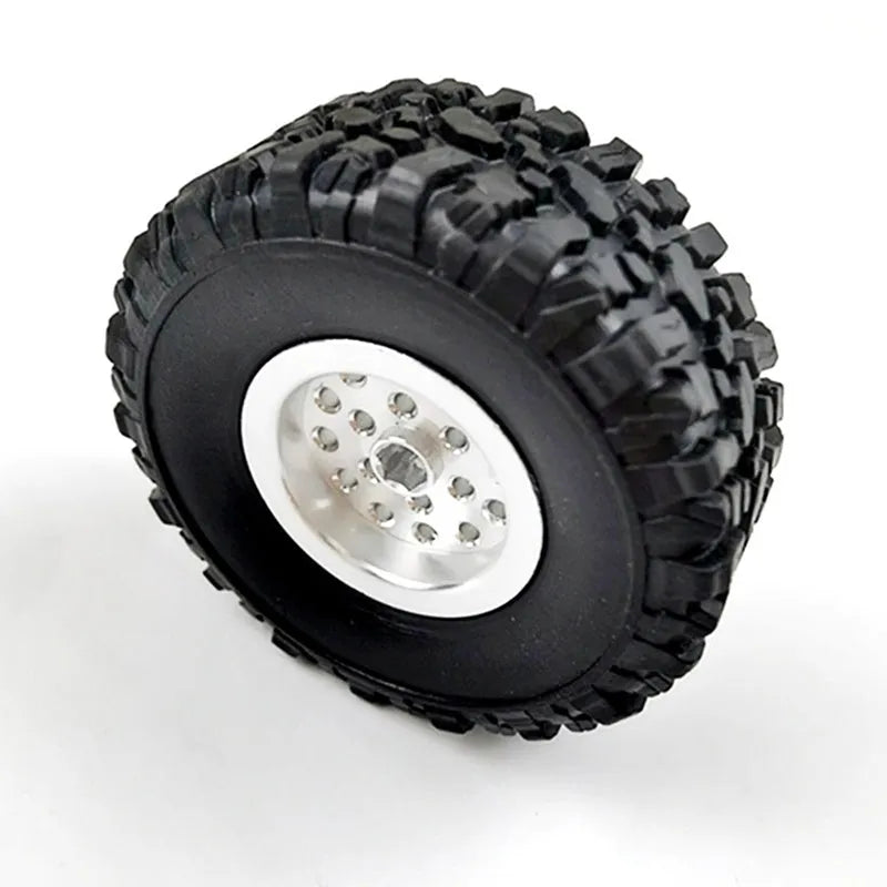 Silver stainless steel RC car wheel upgrade part with 68mm outer diameter and 5mm hexagon.