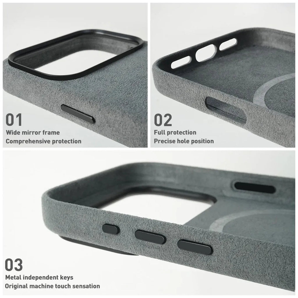Alcantara magnetic shockproof phone case for iPhone 17 Pro Max Air in dark gray colour