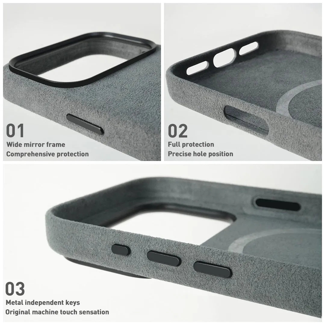 Alcantara magnetic shockproof phone case for iPhone 17 Pro Max Air in dark gray colour