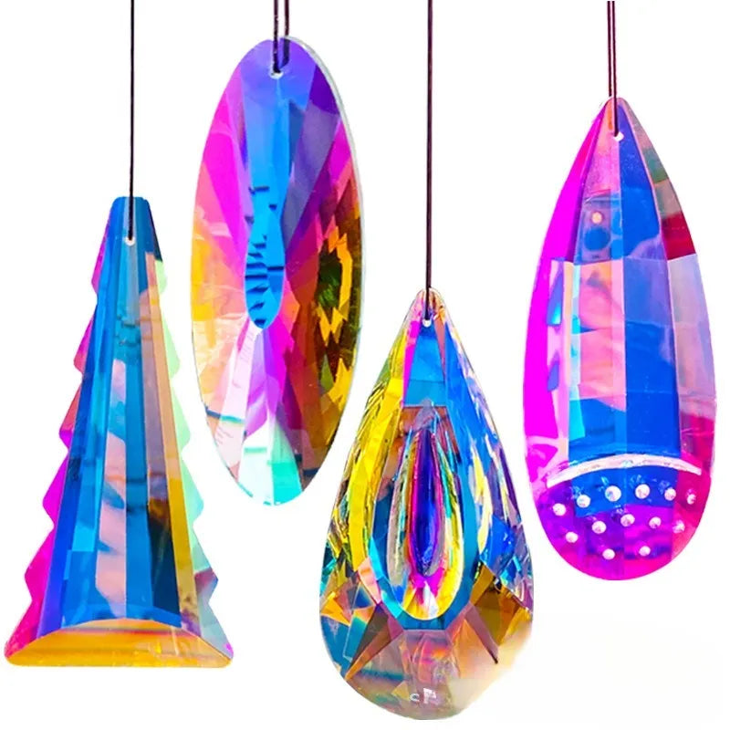 Rainbow electroplated crystal pendant decoration for Christmas tree or garden.